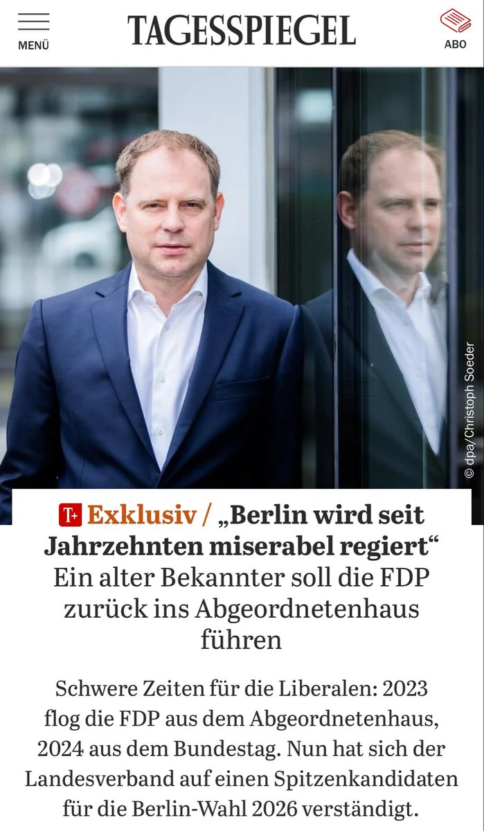Berlin ist eine großartige Stadt, aber seit Jahrzehnten miserabel regiert.
Linke, Grüne, SPD, und auch die CDU: Es macht keinen Unterschied mehr.

Ich trete als Spitzenkandidat an für den Gegenentwurf: mehr Freiheit, Sicherheit, Sauberkeit. Berlin muss wieder funktionieren.