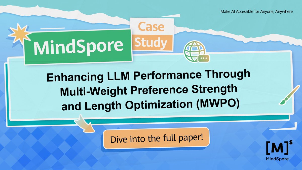 RLHF struggles with weak preference signals and verbose outputs.
☑️ And MWPO—a multi-weight preference strength and length optimization method built on #MindSpore—elevates RLHF with cleaner, shorter outputs.
See the full paper: 
👉 aclanthology.org/2025.findings-…
#MindSporeCaseStudy