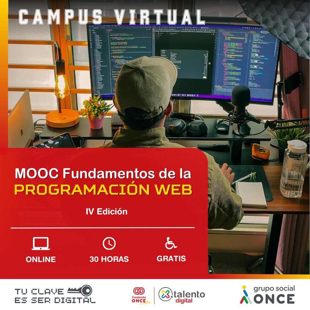 XTalentoDigital's tweet image. 🆕 #XTalentoDigital lanza un nuevo mooc para adquirir los fundamentos de la programación 

👨‍💻Gracias a este curso aprenderás a manejarte con HTML, CSS y JavaScript 

♿️Inscríbete ¡Es gratuito para personas con #discapacidad! 👇 
portalentodigital.fundaciononce.es/node/39362/?ut…
