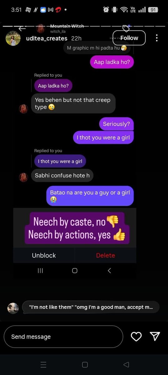 This person on Instagram @/uditea_creates has been spewing casteist hatred on her stories. Saw this posted on Reddit. (Unsure about posting date of the stories, found on Reddit)

Uditi Kukreti should be slapped with SC/ST(PoA). Pls take cognizance <a href="/NCSC_GoI/">National Commission for Scheduled Castes</a>