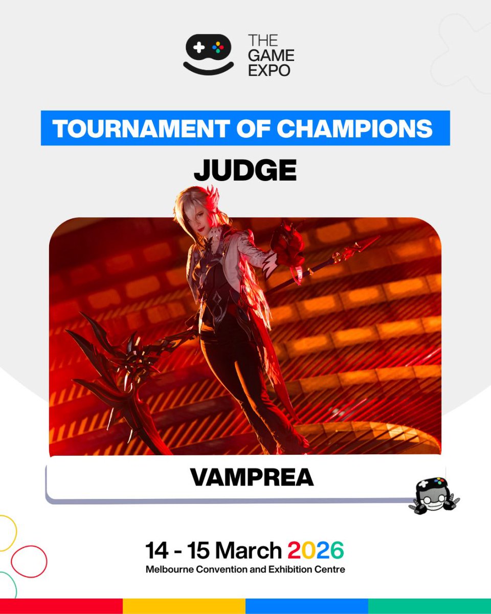 TheGameExpo's tweet photo. Our next Tournament of Champions judge is multi award winning cosplayer @vamprea (she/her) 💫

From winning the #TGX Cosplay Cup, to representing Australia in ECG, she has both the diverse & refined skillset, as well as the experience, to help us find our first Aussie rep for TOC! 

Photo by @studiotsutsu
