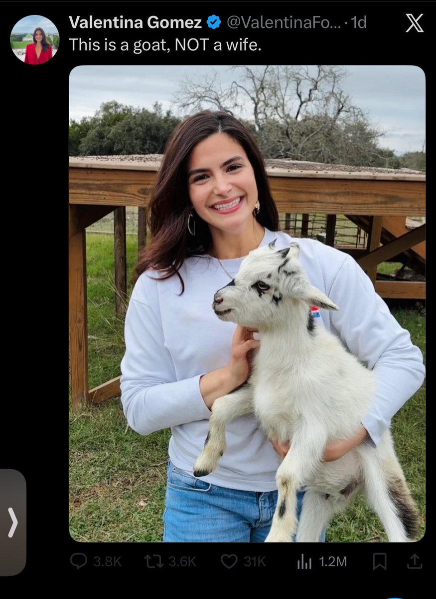 A cute goat and a failed politician who was too extreme even for Israeli media. Whored her morals for a scrap of relevance. Just one more flop away from opening an OnlyFans.