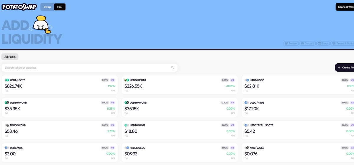 PotatoSwap_Fi's tweet image. PotatoSwap V3 — How to Play With Liquidity (Farmer Edition)🧑‍🌾

If I want to add more potatoes to the liquidity pool or dig a new potato farm, how do I do it?🤔
⬇️ Read more