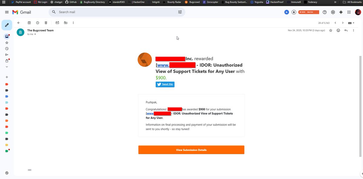 PushpakPawar_11's tweet image. I earned $900 for my submission on @bugcrowd #ItTakesACrowd  #InfoSec #ApplicationSecurity