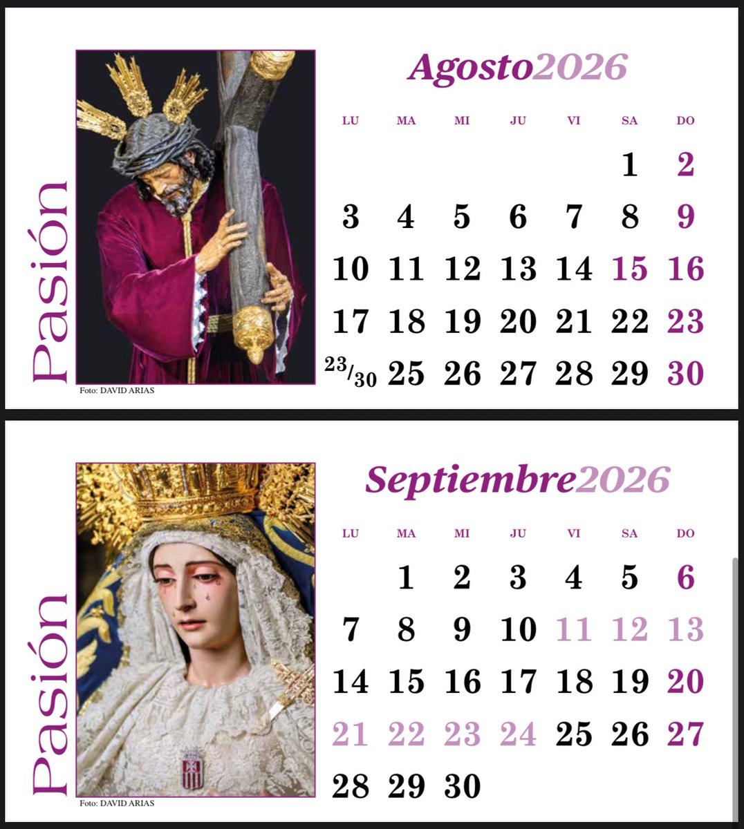 𝐂𝐚𝐥𝐞𝐧𝐝𝐚𝐫𝐢𝐨𝐬 𝟐𝟎𝟐𝟔, 𝐲𝐚 𝐝𝐢𝐬𝐩𝐨𝐧𝐢𝐛𝐥𝐞𝐬

Los 𝐜𝐚𝐥𝐞𝐧𝐝𝐚𝐫𝐢𝐨𝐬 𝐝𝐞 𝟐𝟎𝟐𝟔 están ya a disposición de hermanos y devotos en Capillería. 

La totalidad de las fotografías que lo ilustran en sus dos formatos, pared y de mesa, han sido cedidas por nuestro
