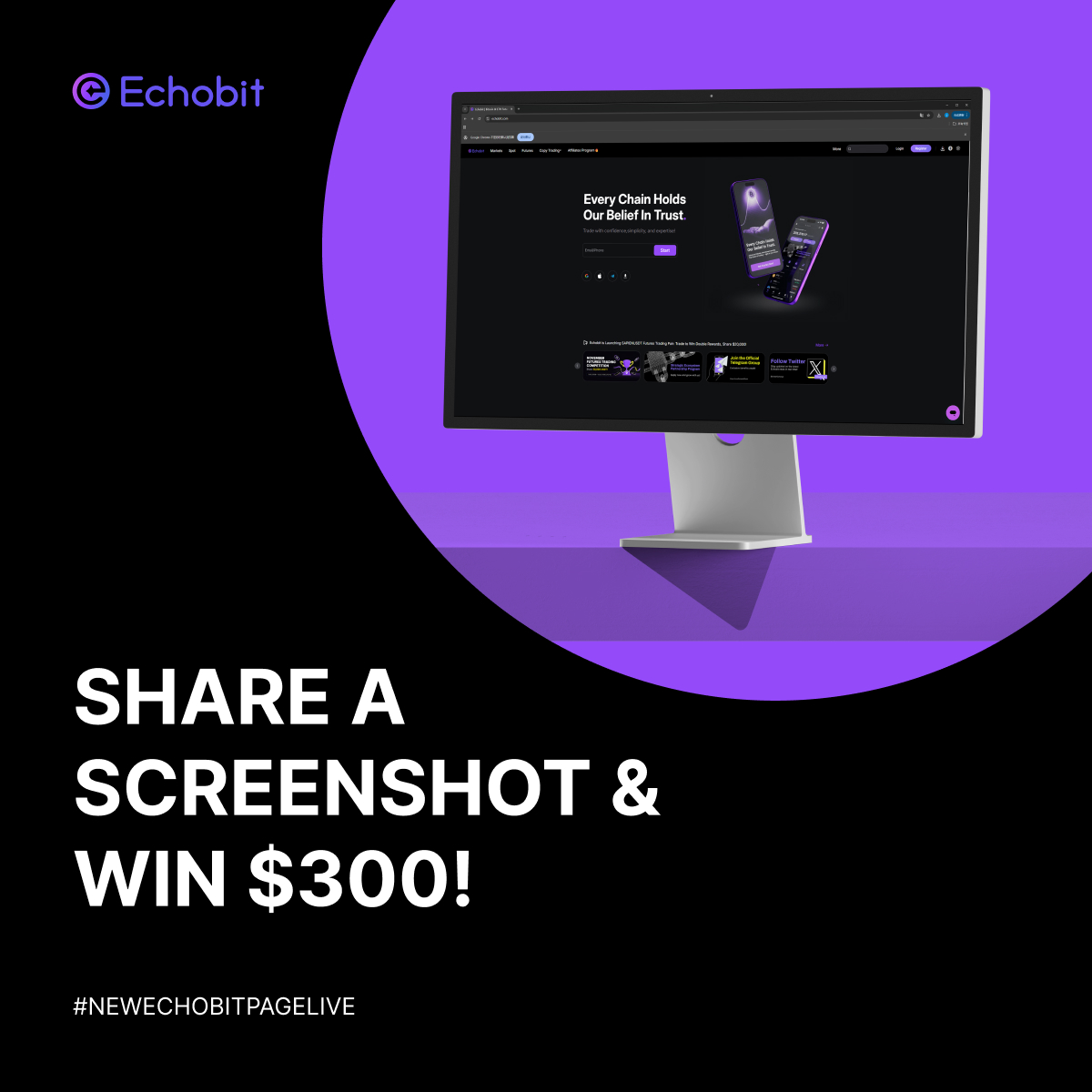 EchobitExchange's tweet image. 🚀 Visit our new page, share it, and win $300.

🎁 Enter:
1. Visit echobit.com, screenshot your favorite feature, and comment on it.
2. Post it on your X account with #NewEchobitPageLive.

⏰ Ends in 5 days. 10 winners will receive $30 each.

#Echobit #Giveaway