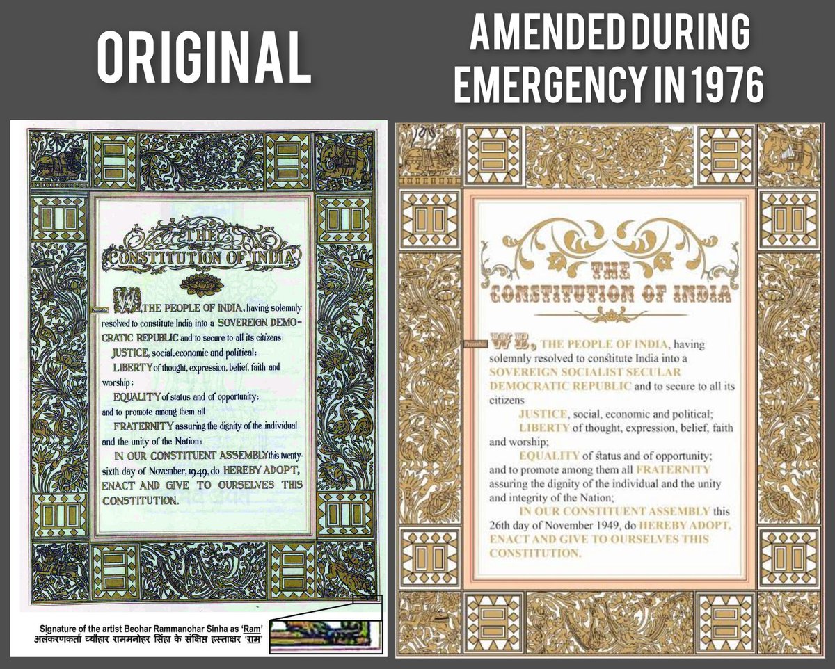 <a href="/pbhushan1/">Prashant Bhushan</a> Which one: the one written by Baba Saheb Ambedkar or the one written by Indira Gandhi?

Original.             Indira Gandhi Samvidhan

#संविधान_दिवस #ConstitutionDay