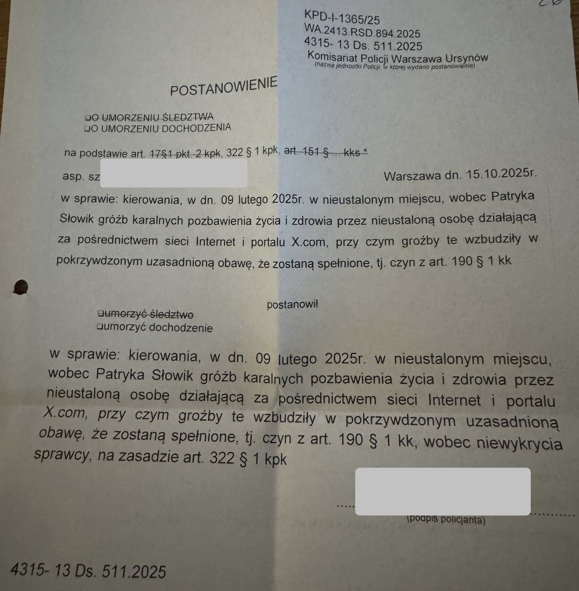 PatrykSlowik's tweet image. Być może niektórzy z Was pamiętają, że złożyłem zawiadomienie o możliwości popełnienia przestępstwa przez internautę, który napisał do mnie „giń k…”. 
Było to w dniu publikacji tekstu o kobiecie, która napisała do Jerzego Owsiaka „giń człeku” i została namierzona przez policję,…