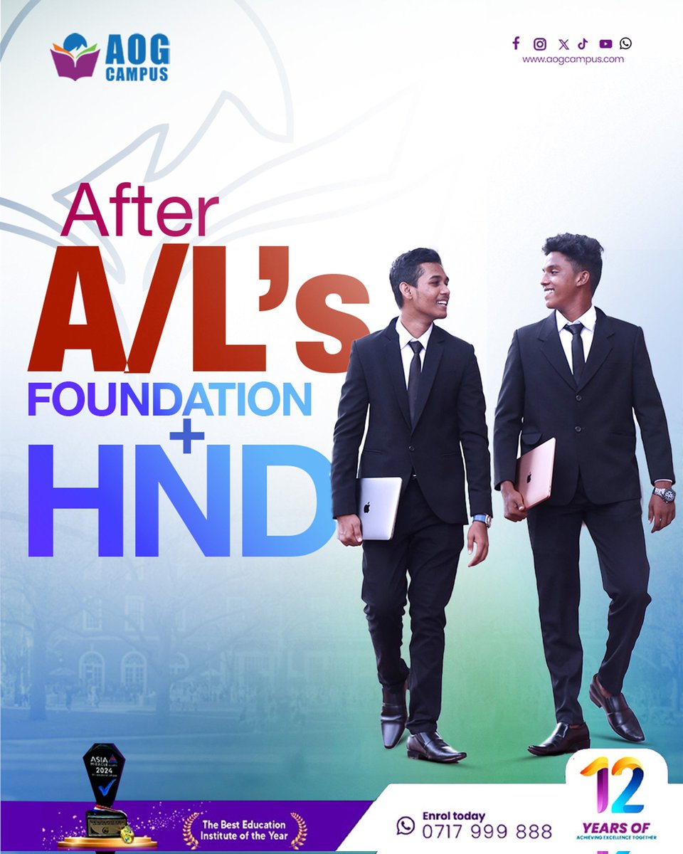 aogcampus's tweet image. Ready to step into a professional qualification right after your A/Ls? 🚀

Your future starts today — take the first step toward a successful career!

📩 Visit us or contact us 0717999888