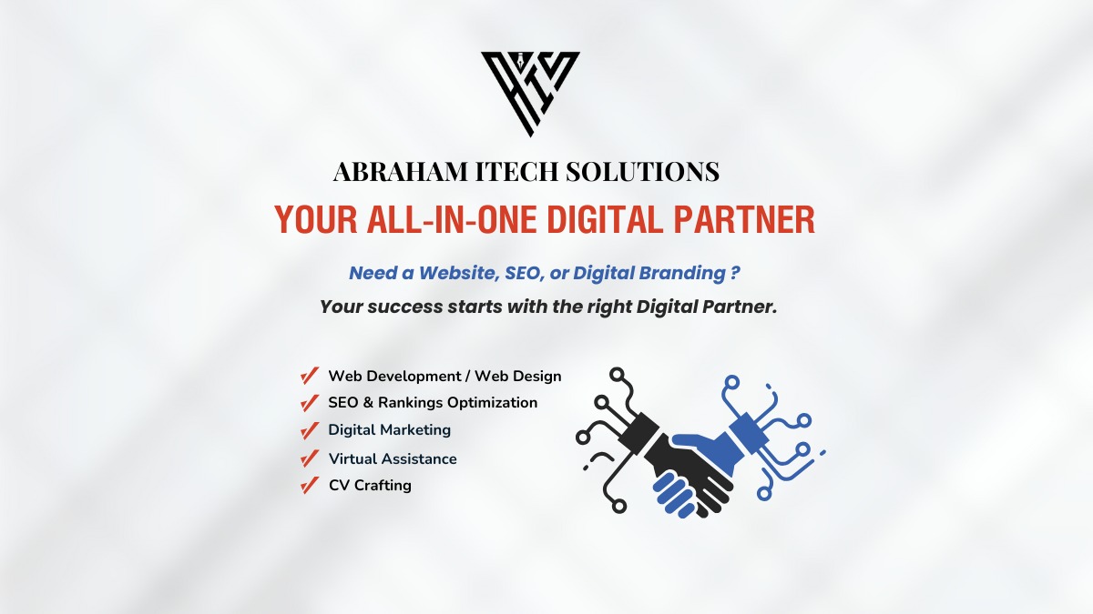Abrahamitech's tweet image. ⭐ Your All-in-One IT Partner

We build modern, results-driven solutions that help your business grow.

🌐 Services:
 •Web Development
 • Web Design
 • Search Engine Optimization
 • Digital Marketing
 • Virtual Assistance

Let’s elevate your brand together. 🚀