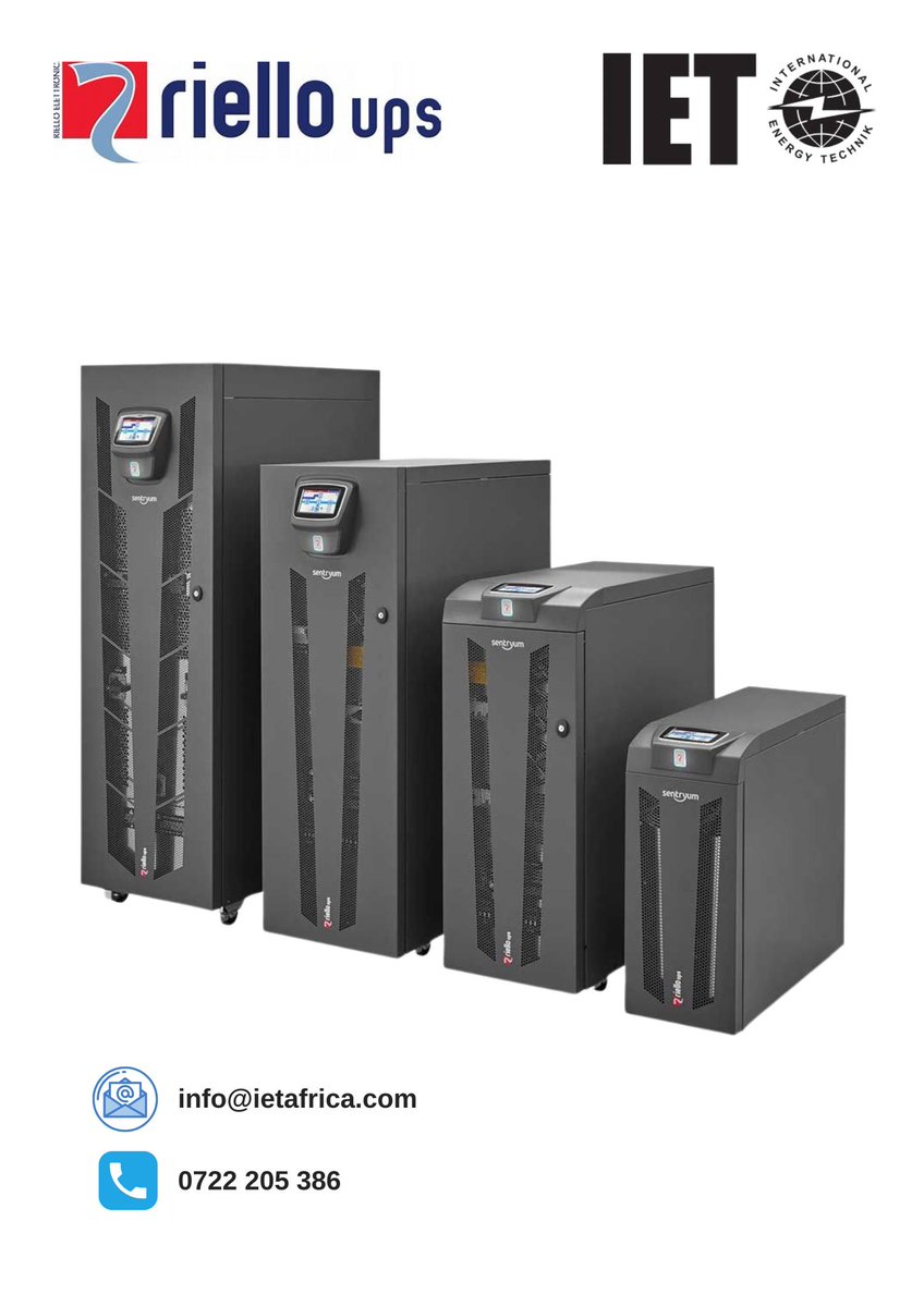 EnergyIet's tweet image. Secure your operations with Riello Industrial UPS — engineered for efficiency, galvanic isolation &amp;amp; high overload capacity. Reliable power, even in tough conditions. Limited stock: 6kVA–80kVA. 
Act now.

📧 info@ietafrica.com | ☎️ 0722 205 386

#IETAfrica #PowerProtection