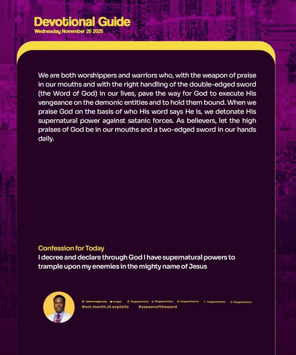 mogpaministry's tweet image. .

DEVOTIONAL GUIDE
Our weapons are faith and prayer, not flesh and blood. Trust in God's Spirit—victory is already ours! 

#FaithOverFear #SpiritualVictory #TrustInGod #PrayAlways #GodIsWithUs