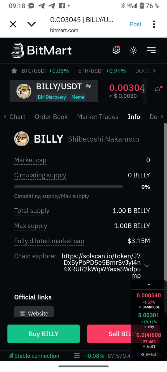 Bitmart list $billy