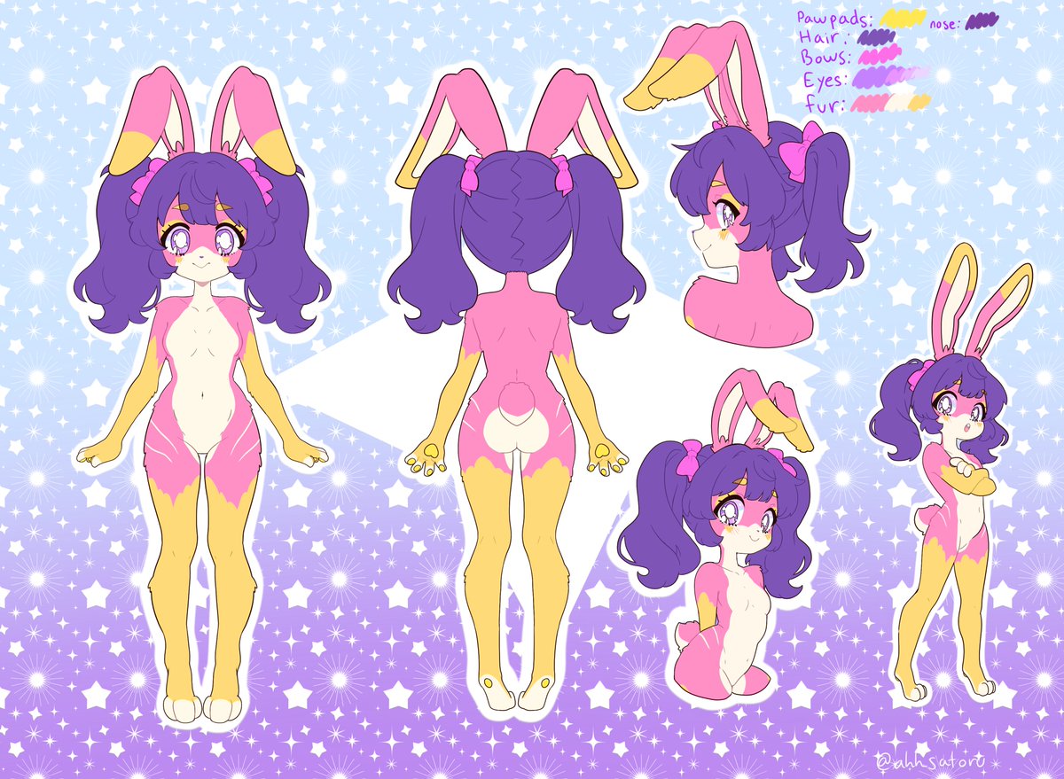 Ahhsatoru's tweet image. furry ref sheet for my bestie @Capshish_steezy  :3 !! bnuuy girl 
#furry #fursona #refsheet