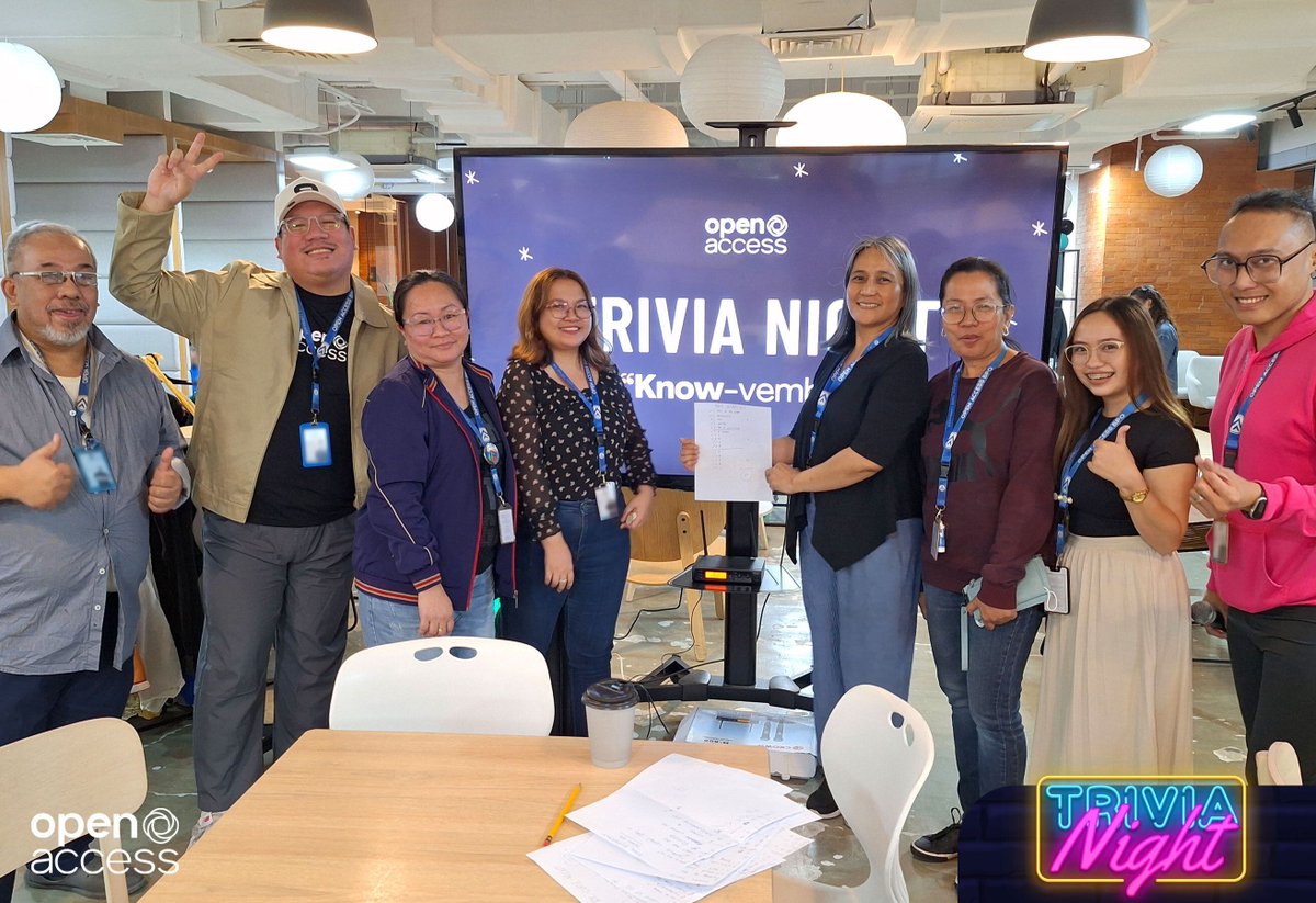 OpenAccessBPO's tweet image. We recently held our Open Access BPO Trivia Night: Know-Vemberduring National Game &amp;amp; Puzzle Week at our Makati office.

A team from our mobile retail program won Trivia Night, beating all participants and claiming their cash prize.

#WeAreOABPO
#GameAndPuzzleWeek