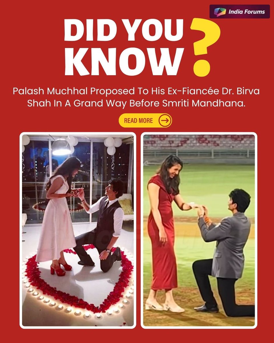 indiaforums's tweet image. Did you know? Palash Muchhal had earlier proposed to his ex-fiancée Dr. Birva Shah in a beautifully planned, grand setup much before his proposal to Smriti Mandhana. 

To know more, swipe to read 👉🏻
.
.
.
#IndiaForums #PalashMuchhal #SmritiMandhana #BirvaShah, #Trending…