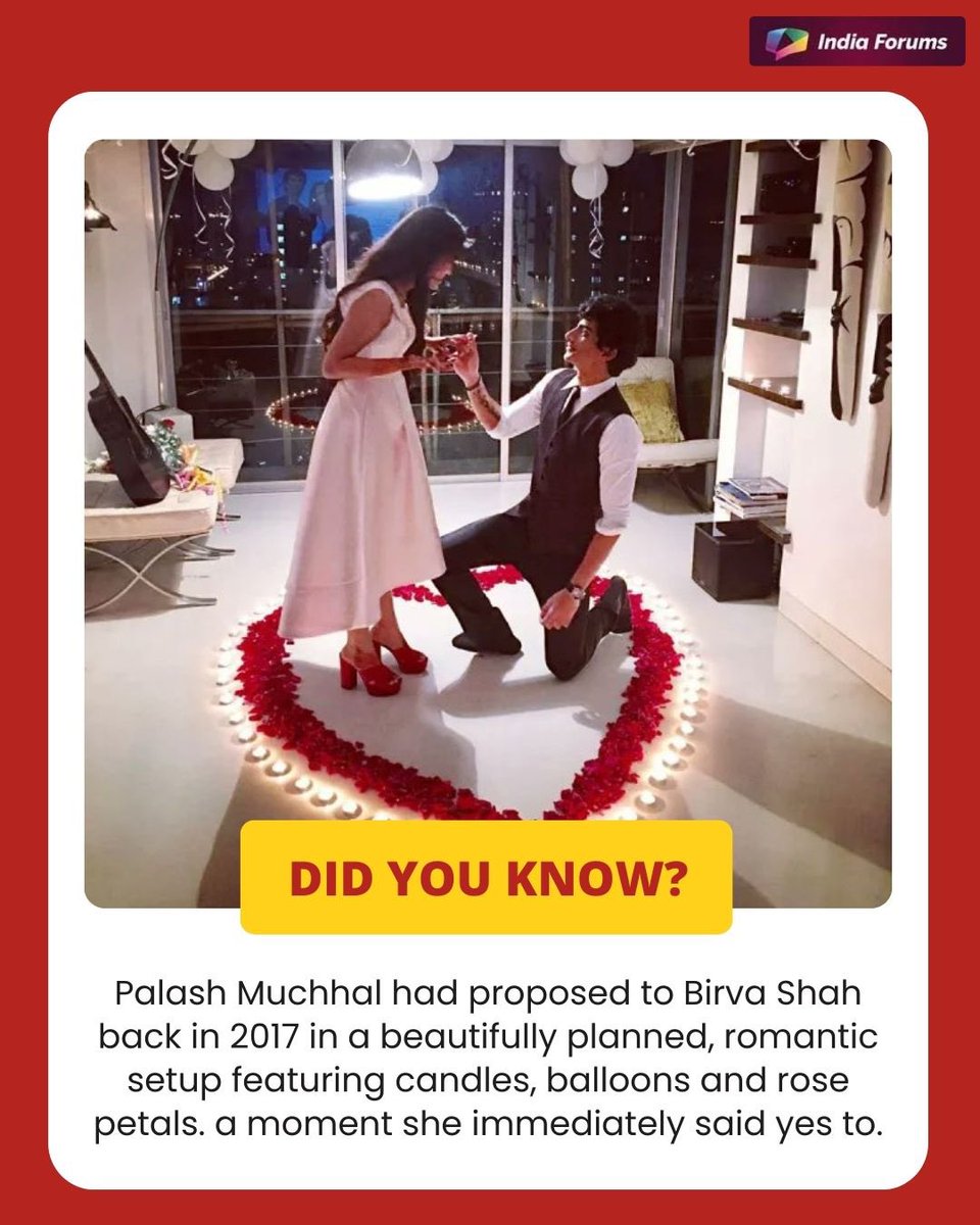 indiaforums's tweet image. Did you know? Palash Muchhal had earlier proposed to his ex-fiancée Dr. Birva Shah in a beautifully planned, grand setup much before his proposal to Smriti Mandhana. 

To know more, swipe to read 👉🏻
.
.
.
#IndiaForums #PalashMuchhal #SmritiMandhana #BirvaShah, #Trending…