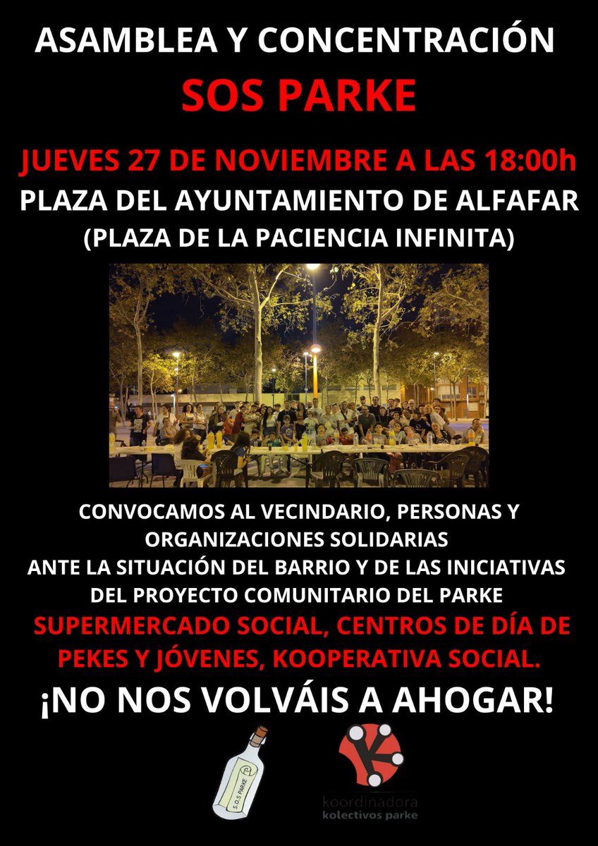 El Partit Popular persegueix i castiga els dissidents. All Parke  Alcosa d’Alfafar es van posar en marxa els col·lectius locals d’emergència i reconstrucció -CLER-i l’Acord Social Valencià. Ajudem-los a resistir.