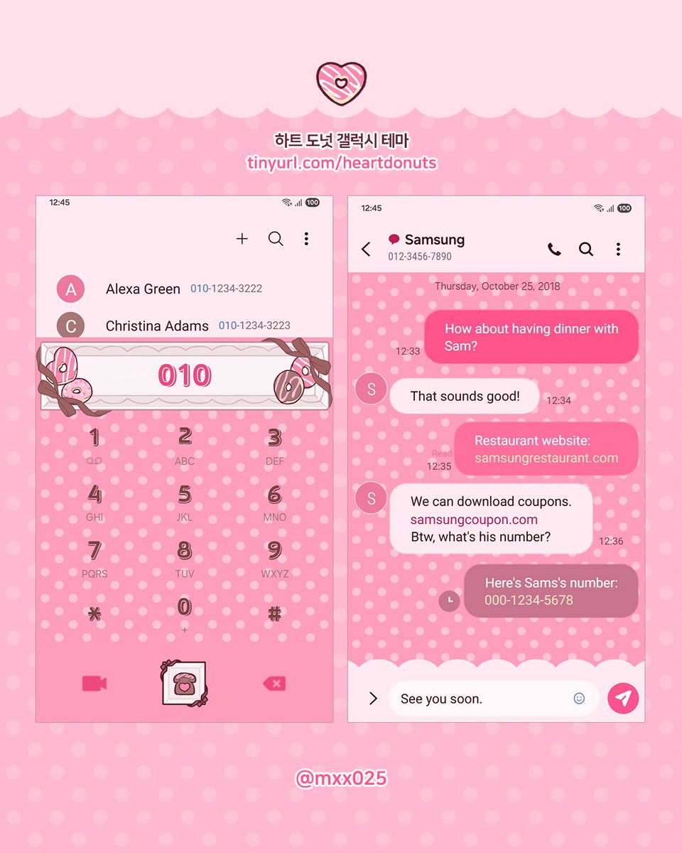 🍩하트 도넛 테마가 발매되었어요!
도넛 모양 숫자들이 정말 귀여워요💗
아래 링크, 혹은 갤럭시 테마에서 '맥시' 검색!
-
🍩New galaxy theme is released!
Download link below, or search 'Maxxie' at Galaxy Themes♡

💗tinyurl.com/heartdonuts