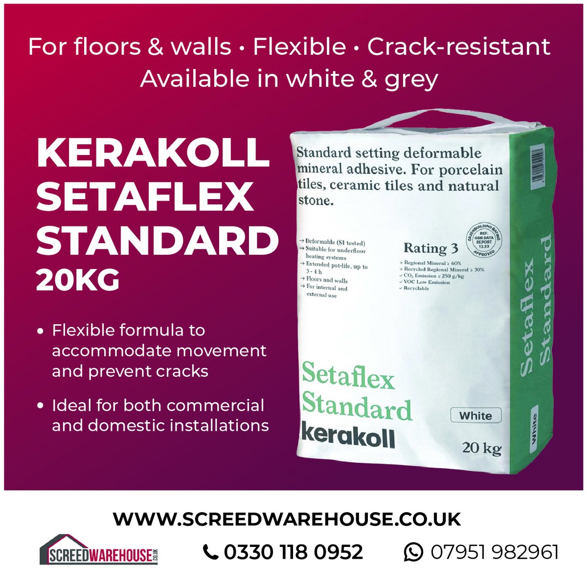 KERAKOLL SETAFLEX STANDARD 20KG 

Flexible, durable, and perfect for floors and walls.

Call: 0330 118 0952
WhatsApp: 07951 982961
Visit: screedgiant.co.uk/product/kerako…

#flooringsolutions #selfsmoothingscreed #ConstructionMaterials #floorpreparation #wallandfloortiling <a href="/KerakollUK/">Kerakoll UK</a>