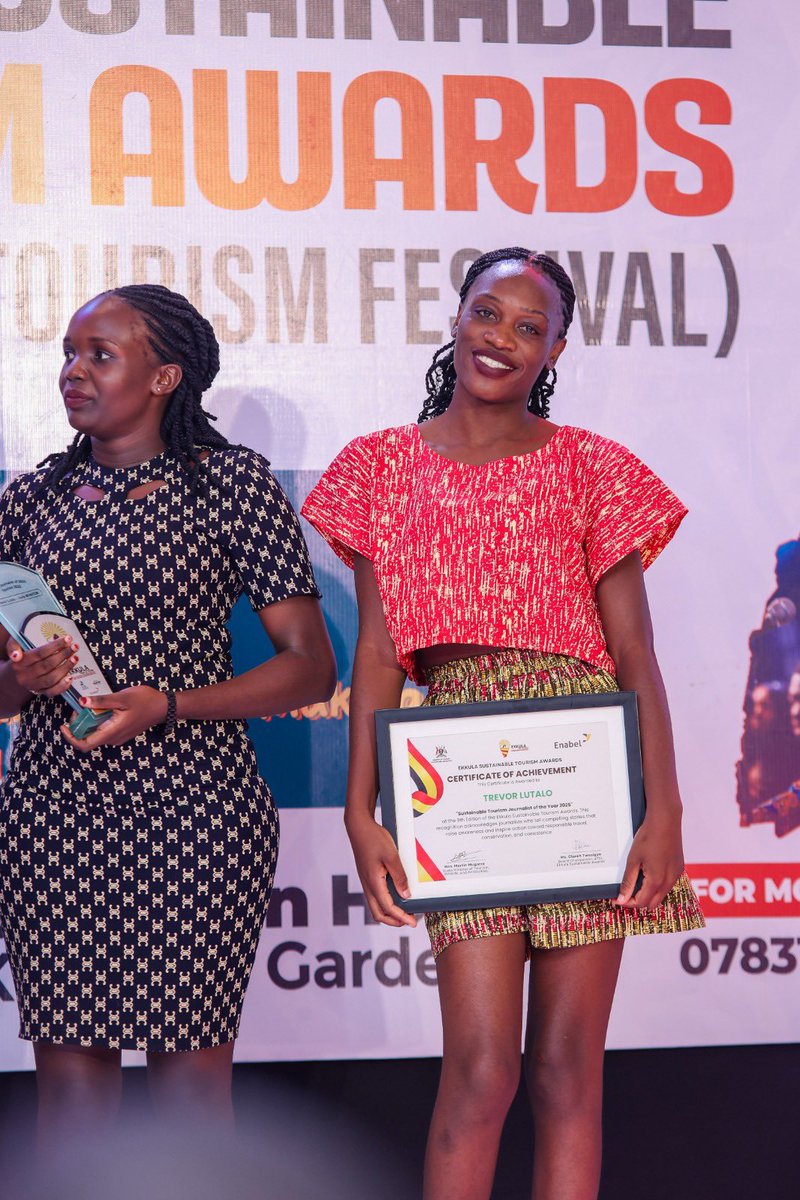 Celebrating a major win! Thrilled to accept this award for <a href="/EkkulaAwardsUg/">EKKULA TOURISM AWARDS</a> Sustainable Tourism journalist of the year on behalf of <a href="/trevorlutalo/">Trevor Lutalo</a> alongside the best team in the business. Onwards and upwards!  #ExploreUganda