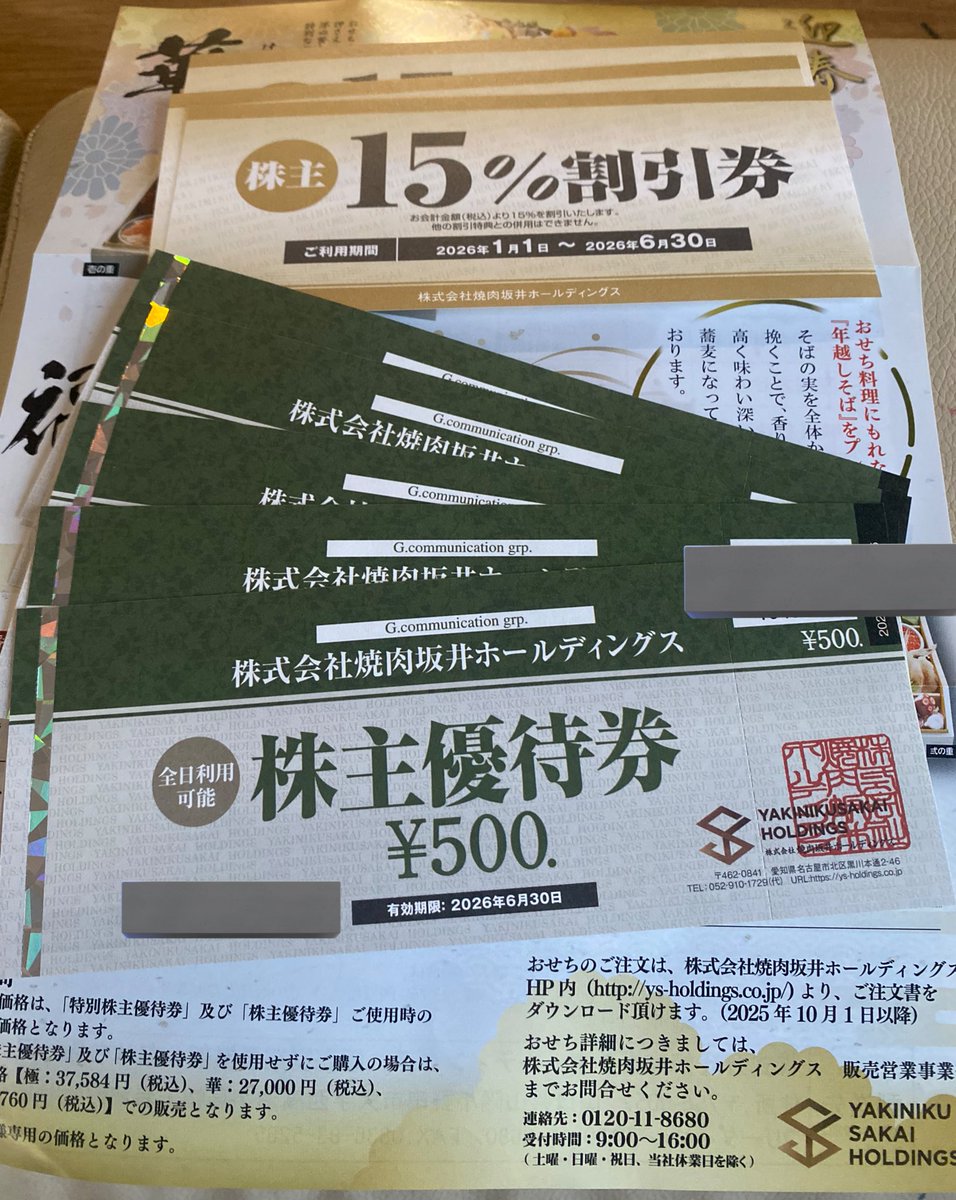 焼肉坂井ホールディングス 株主優待 5000株 2500円分の株主優待と15