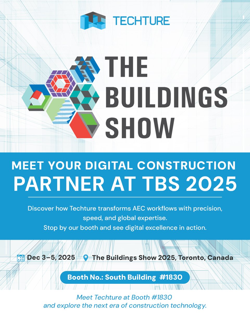 techtureglobal's tweet image. Meet Techture at The Buildings Show 2025, Your Digital Construction Partner.
📍 Dec 3–5, 2025 | Toronto | Booth #1830, South Building 
@BuildingsCanada  #TheBuildingsShow