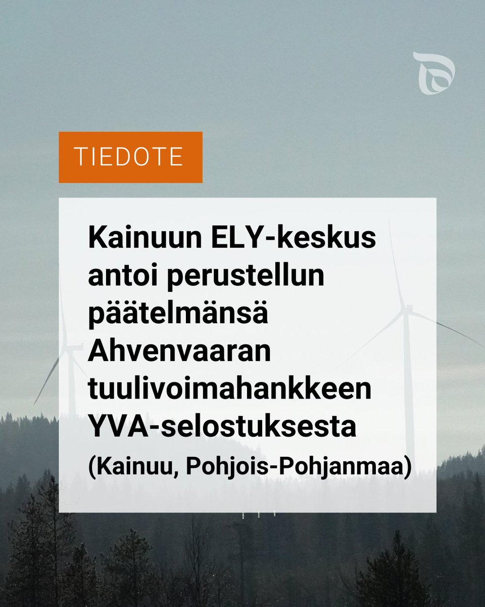 Kainuun ELY-keskus on antanut YVA-lain mukaisen perustellun päätelmän Solarwind Finland Oy:n Ahvenvaaran tuulivoimahankkeen ympäristövaikutusten arviointiselostuksesta. Lue lisää: sttinfo.fi/tiedote/716398…

#KainuunELY #Kainuu #tuulivoima #tuulivoimahanke #yva
<a href="/POPELYkeskus/">PohjoisPohjanmaanELY</a>
