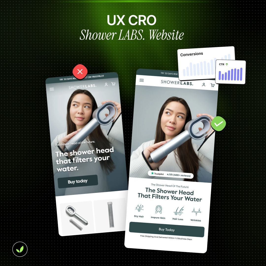 DevelopiosA's tweet image. Before &amp;amp; After: Shower LABS Website 
Clearer messaging, stronger trust signals, better hierarchy, and a sharper CTA = a smoother path to conversion.
Small UX shifts → big CRO impact.
Want a FREE audit? cro@developios.com

#developios #croaudit #webdesign #Website #CRO #ecommerce