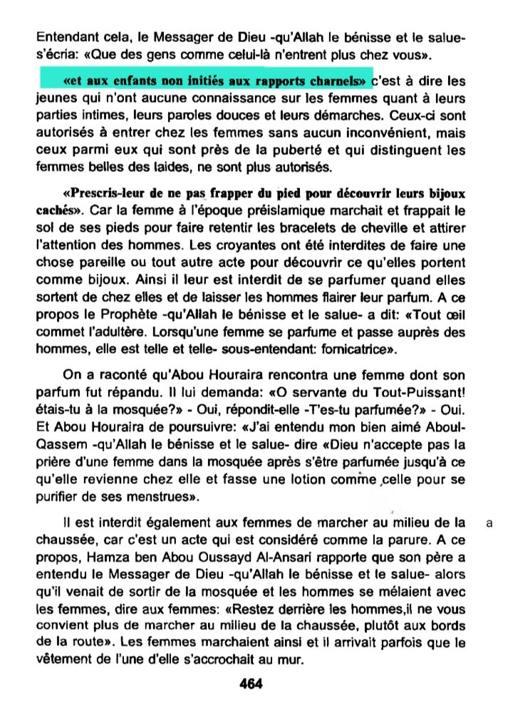 tropdecomptes's tweet image. ☪️📚 Le tafsir (exégèse du coran) de Ibn Kathir démontre bien que le voile a un rapport avec le sex et qu&apos;il  sexualise donc les fillettes qui le portent :

Sourate 24 verset 31 :
&quot;Prescrit aux croyantes de tenir leurs yeux baissés et de couvrir leur gorge d&apos;un voile.&quot; 
C&apos;est un…