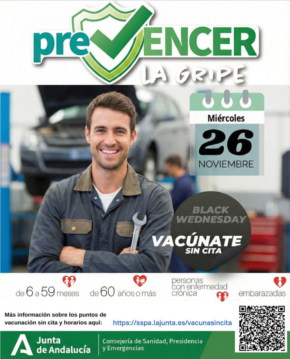 saludand's tweet photo. 🖤 ¡Hoy es #BlackWednesday!
📢 Vacúnate contra la #gripe sin cita en tu centro de salud
💉 Protégete y protege a los tuyos
➕ℹ️ https://t.co/5PbgPbEzSn ✅
#preVENCER #VacunaciónGripe #SaludAndalucía #AndalucíaTeCuida https://t.co/uXHq9fKcqX