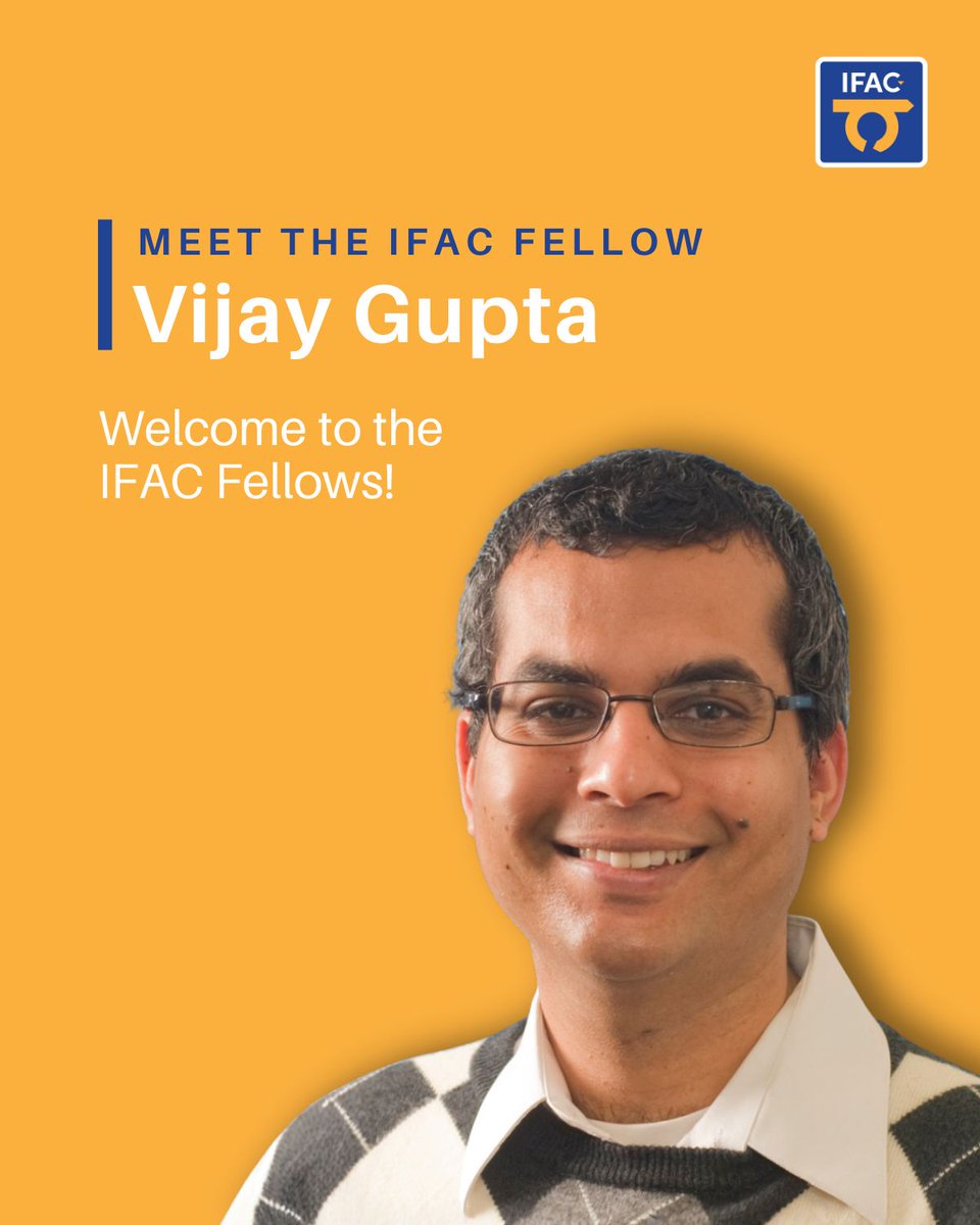IFAC_Control's tweet image. 🎆 IFAC Fellow: Meet Vijay Gupta
Elmore Professor, research in learning/game theory/distributed systems for transportation, power grid, computing.
Read his full bio here: buff.ly/1mtFteR 
#AutomaticControl #ControlEngineering #IFACFellows