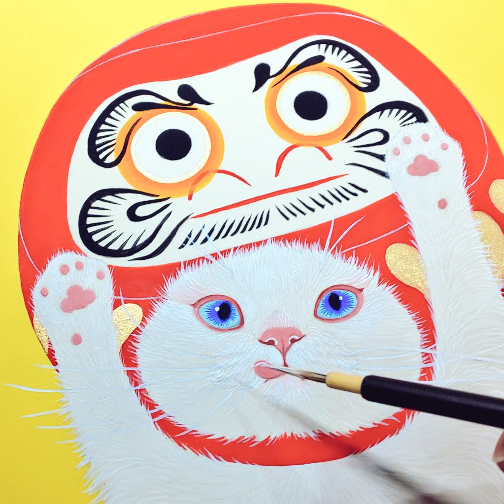 😋みんな頑張ってるにゃ～😋 #お疲れ様でした #日本画 #制作風景 #猫