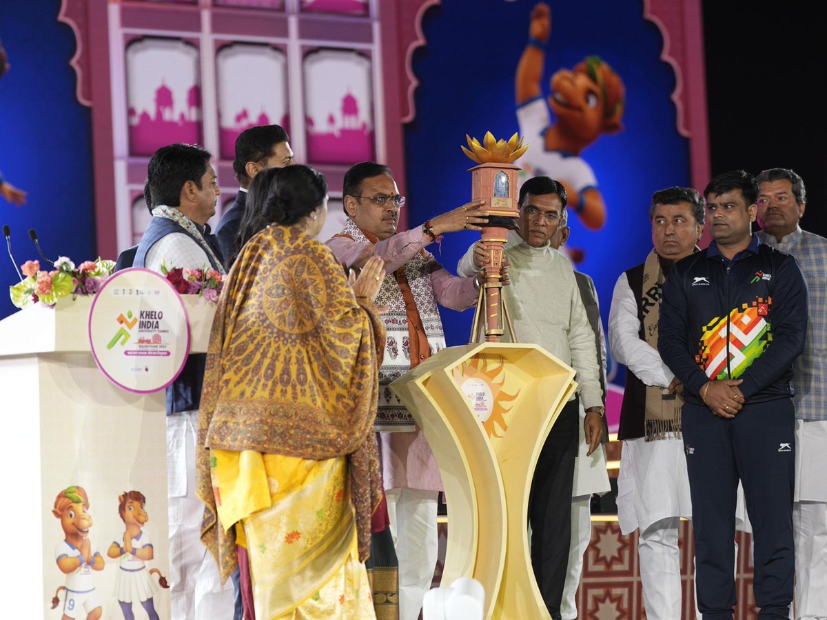 AmdavadOlympics's tweet image. A proud opening ceremony for the Khelo India University Games 2025, led by Hon’ble ministers and key dignitaries.  #PowerToPlay

Here’s to a celebration of culture, talent and the nation’s sporting spirit! 

#GSID #GujaratSportsInfrastructureDevelopment #India #Sports @kheloindia