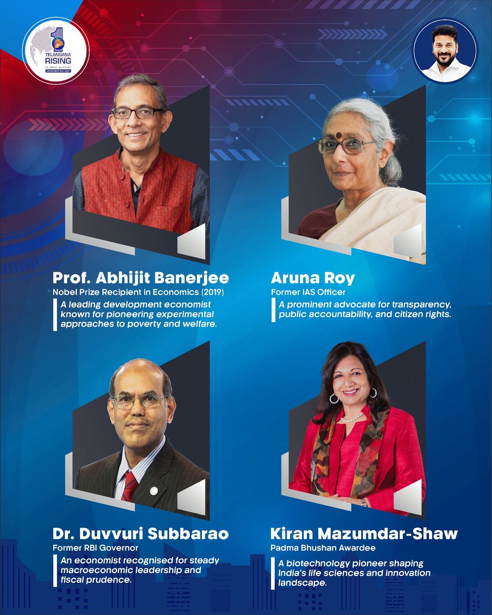 GlobalSummitTG's tweet image. The Government of Telangana, led by CM Revanth Reddy, has convened an Advisory Council of distinguished voices from economics, governance, technology, social policy, environment and public life to provide strategic insight and periodic review towards preparation and…