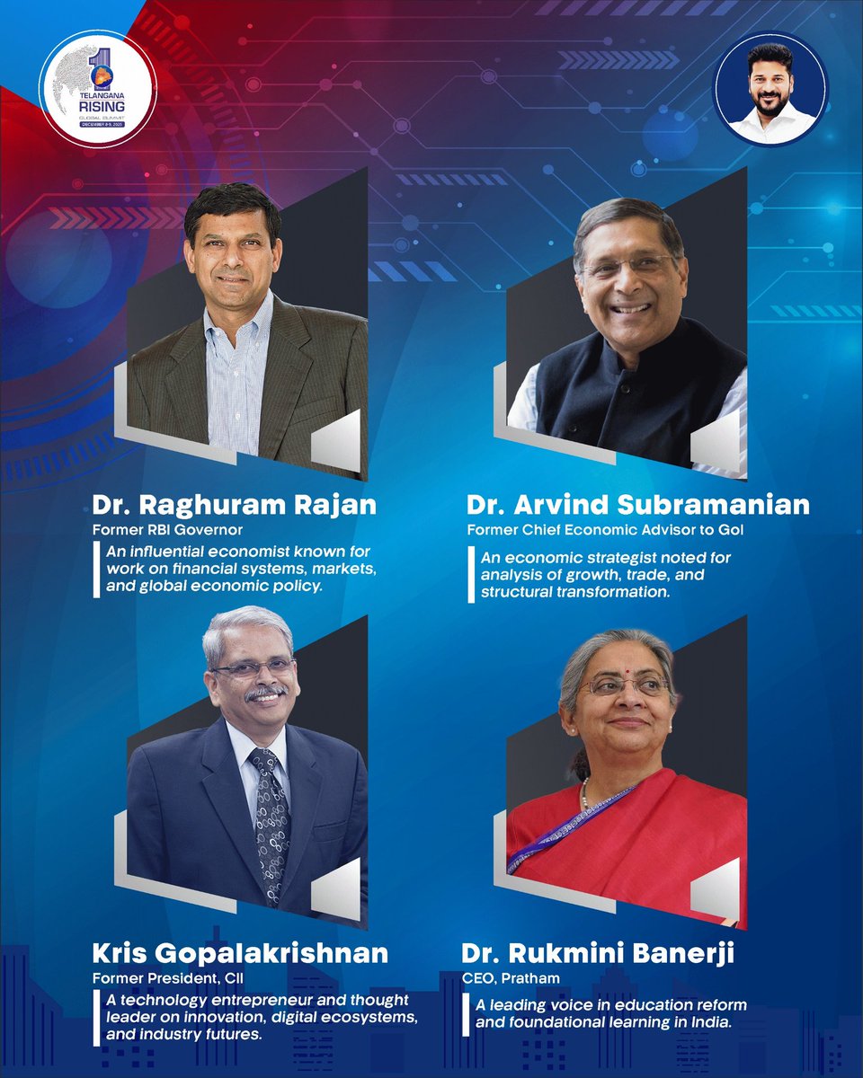 GlobalSummitTG's tweet image. The Government of Telangana, led by CM Revanth Reddy, has convened an Advisory Council of distinguished voices from economics, governance, technology, social policy, environment and public life to provide strategic insight and periodic review towards preparation and…