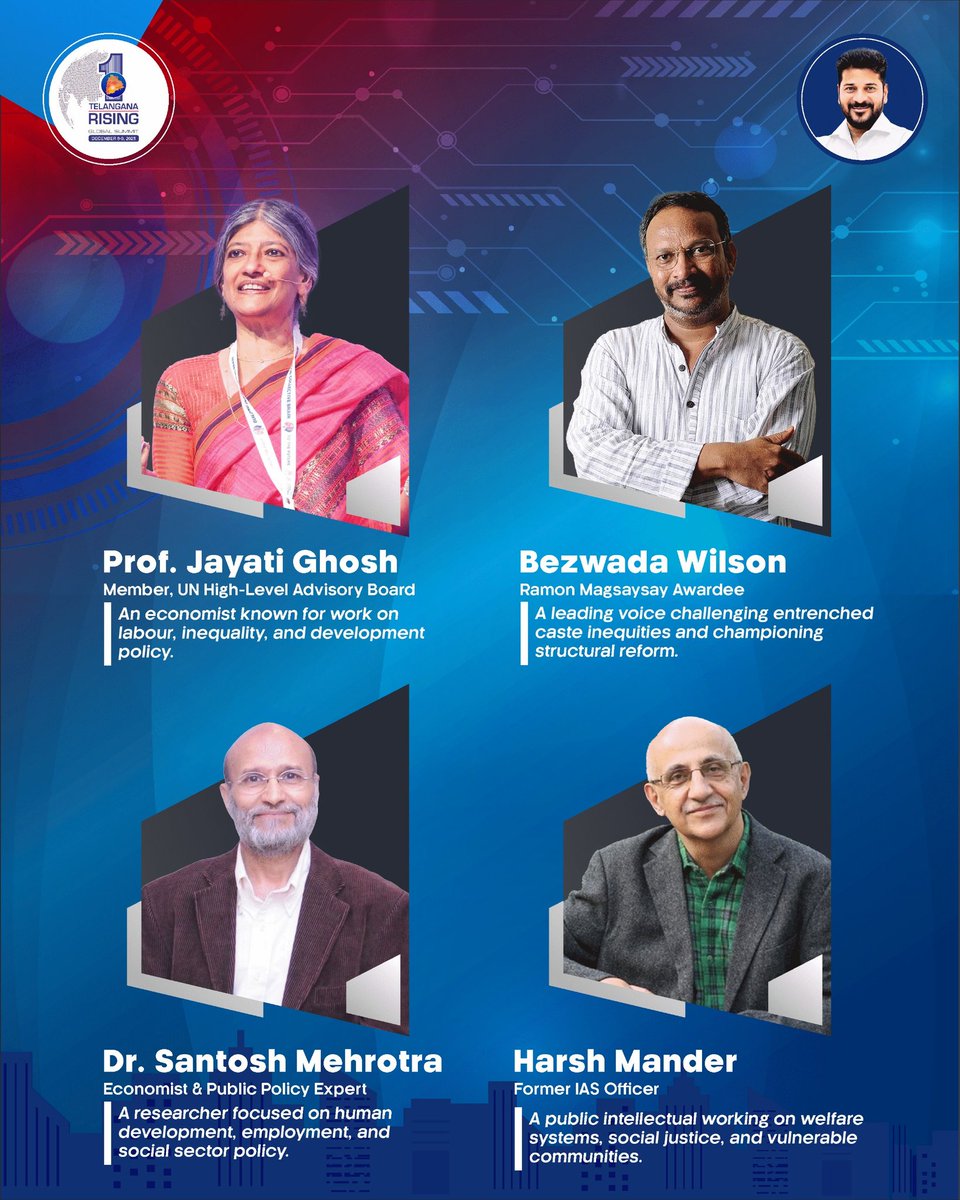 GlobalSummitTG's tweet image. The Government of Telangana, led by CM Revanth Reddy, has convened an Advisory Council of distinguished voices from economics, governance, technology, social policy, environment and public life to provide strategic insight and periodic review towards preparation and…