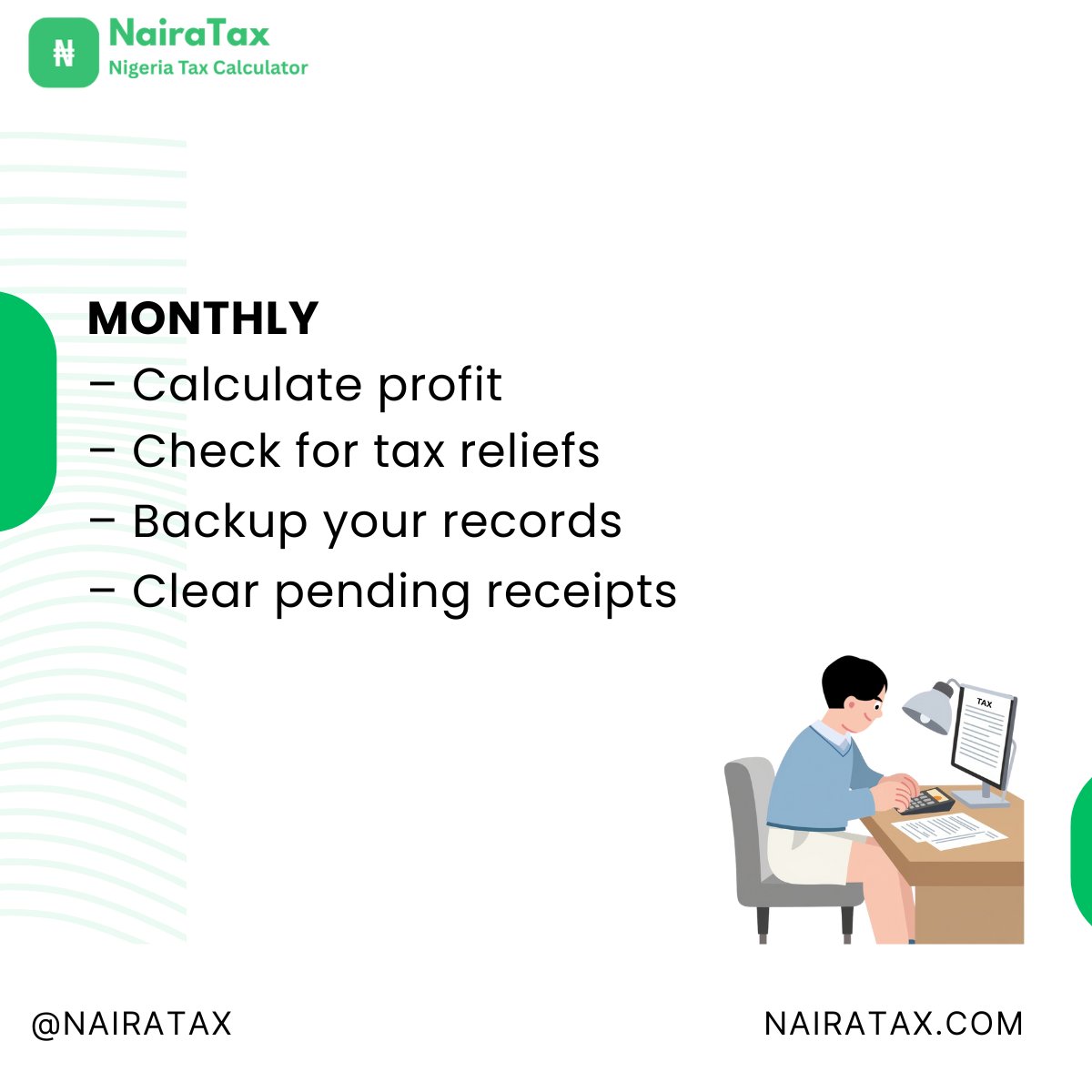 NairaTax's tweet image. Create a monthly digital folder system. “Jan Records,” “Feb Records,” etc. Inside each folder: receipts, invoices, transfers, inventory, and summaries. This makes tax season simple and stress-free.

#OrganizationHacks #SMEAdvice #NigeriaBusiness #PersonalFinance #Accountability