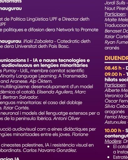 agdaran's tweet image. Aguest dijous e diuendres en Aran I Congrès Internacionau sus Comunicacion, Tecnologia e Lengües minoritàries

Mès informacion bit.ly/481EunQ

#PaisArxius
#XAC #XarxadArxiusComarcals
