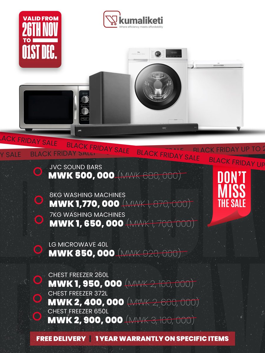 Kumaliketi_Mw's tweet image. BLACK FRIDAY IS HERE🔥🔥🔥

👉 Visit Kumaliketi nowww !!!
📍Olympic Mall (Old Ekhaya), Lilongwe
📞 +265 997 177 690

#visitkumaliketi