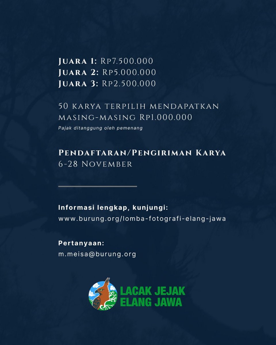 Sudah H-2 nih guys, yuk ikutan sebelum pendaftaran lomba ditutup.  Total hadiahnya puluhan juta rupiah lho!

📌 Cek detail lengkap, persyaratan, dan mekanisme pendaftaran melalui tautan ini: burung.org/lomba-fotograf…