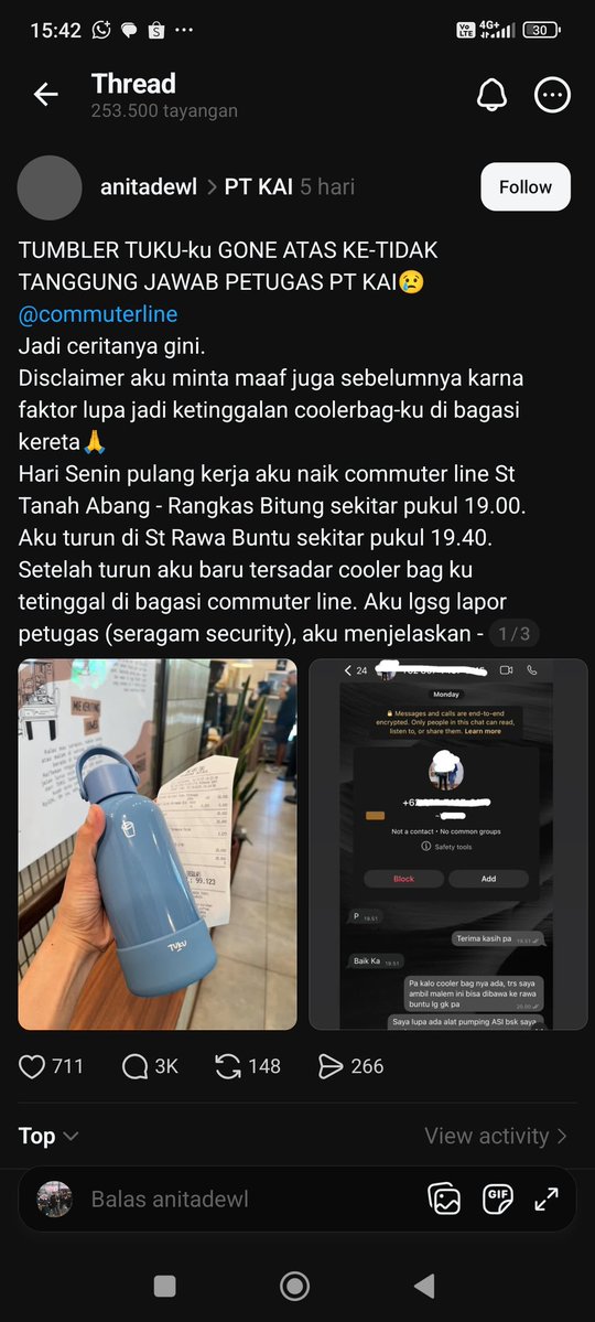 bakuldimsum_'s tweet image. Gara2 utas ini petugas KAI-nya di pecat. Bukan dia yg ilangin, dia mau tanggung jawab ganti Tumbler seharga 300rb tapi akhirnya dia dipecat Krn utasnya viral ☹️
*Gue ss POV dr org yg kehilangan Tumbler
*POV petugas KAI dipostingan selanjutnya
