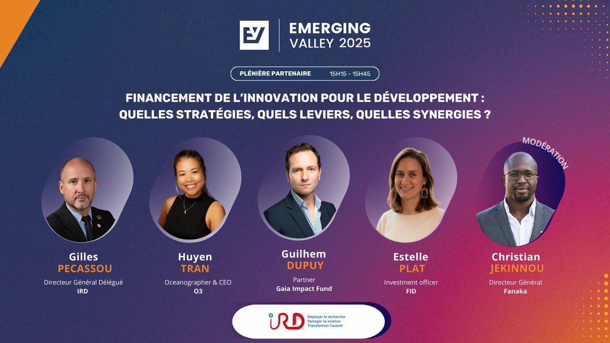 💡 Plénière Partenaire – “Financement de l’innovation pour le développement : quelles stratégies, quels leviers, quelles synergies ?”

Un panel d’experts en financement et innovation discutera des meilleures stratégies pour soutenir le développement durable et technologique à