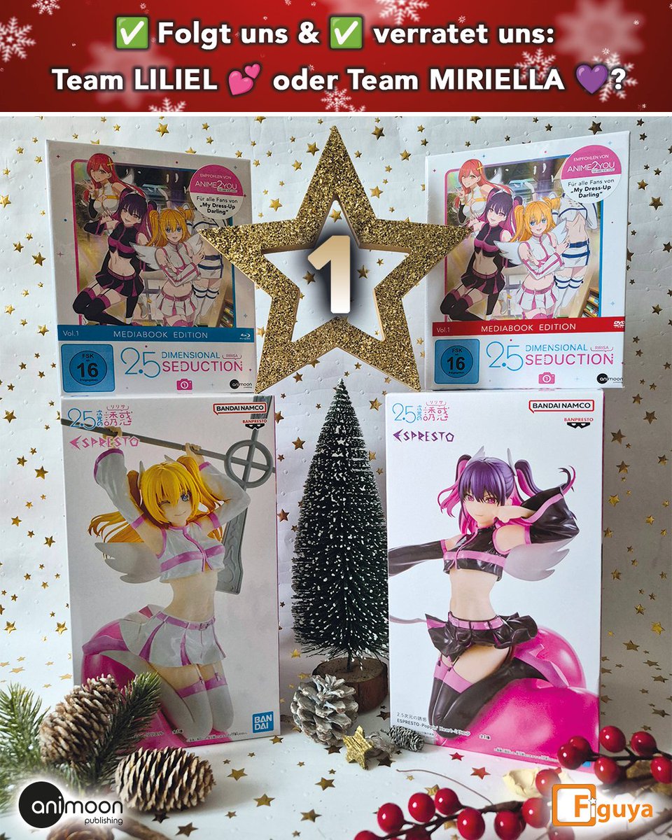 AniMoonAnime's tweet image. ⭐️Adventszeit ist Cosplayzeit!🪽

🎁Gewinne:
1x 2.5 DIMENSIONAL SEDUCTION Vol.1
1x Liliel Poppin&apos; Heart
1x Miriella Poppin&apos; Heart
(Danke @Figuchan)

👉Teilnahme:
1️⃣ Folge uns.
2️⃣ Kommentiere: Bist du Team Liliel 💕 oder Team Miriella 💜?

⏰ Teilnahme bis: 01.12.25 um 23:59 Uhr.