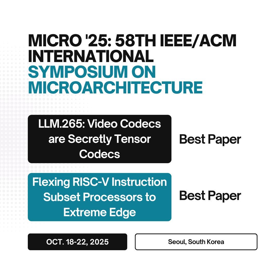 ACMDL's tweet image. Congratulations to all the incredible minds recognized at #MICRO &apos;25 for their outstanding research! Keep pushing boundaries and shaping the future of technology! Check out the Best Papers here: acm.org/conferences/be…