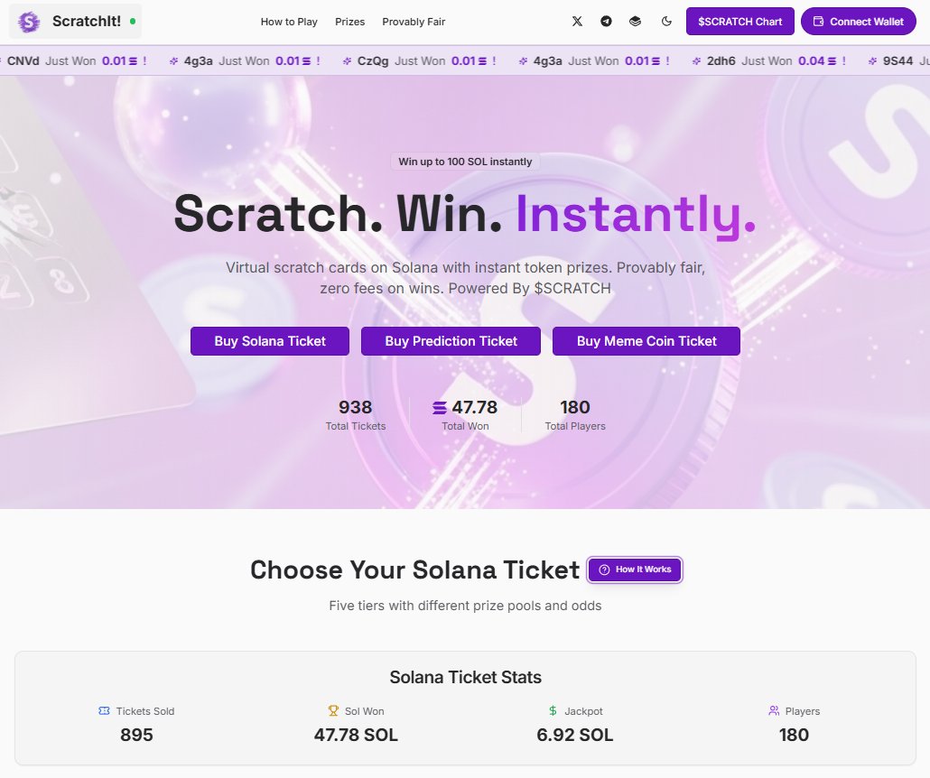 SolanaScratchIt's tweet image. Virtual Scratch Off Tickets built on #Solana!

Buy with $SOL, win more $SOL! Powered by $SCRATCH!

CA: DZAkvPAFcqf4ebkq31B8vnCy7nCE4hV7UgjC1Ng4pump

🎟️ 938 Tickets Sold
🎟️ 47+ $SOL Won
🎟️ 180 Players
🎟️ Almost 7 $SOL In THe Prize Pool
🎟️ 2 Meme Coin Tickets, $SCRATCH and $ELMO…