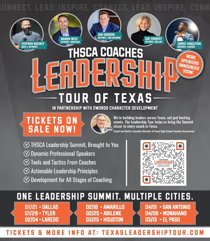 Coach_Messer's tweet image. The THSCA Leadership Tour of Texas is heading to cities across the state! This is going to be a great event. Texas Coaches you do not want to miss this. Get your ticket now. 
#THSCABrandAmbassador @THSCAcoaches