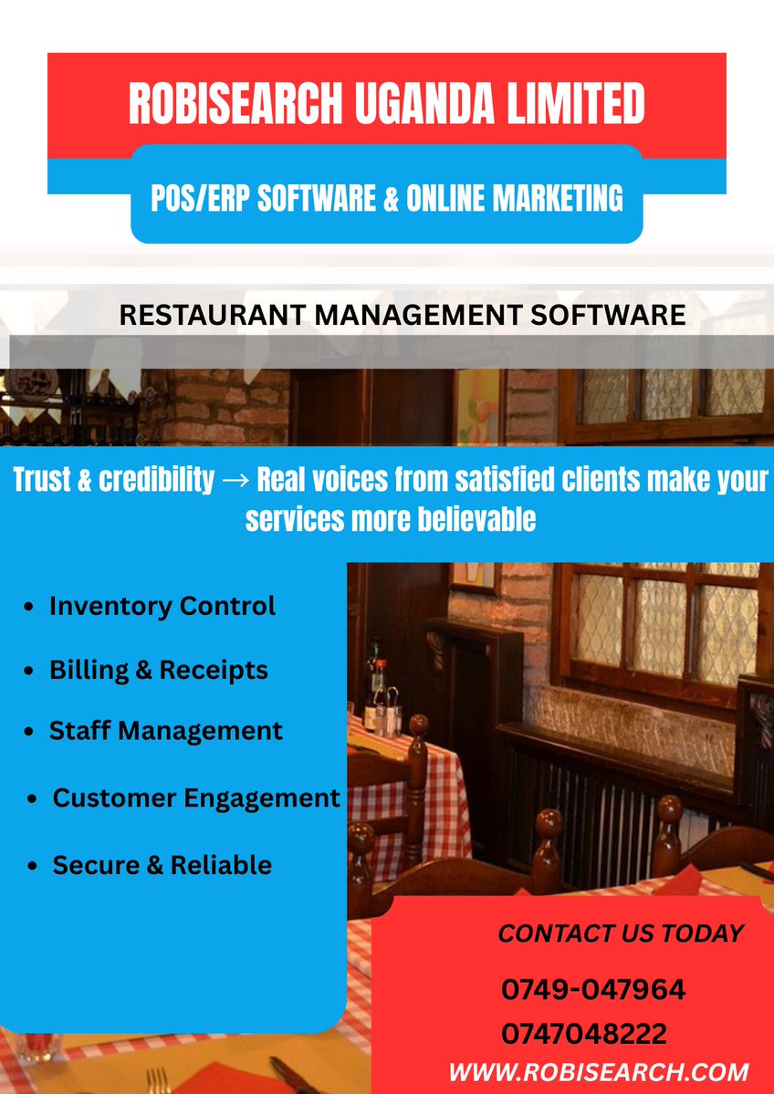 RobisearchUg's tweet image. Simplify hotel, supermarket, and bookstore management with Robisearch software solutions. Call 0749047964 / 0747048222 | robisearch.com  #BusinessSolutions #SmartManagement