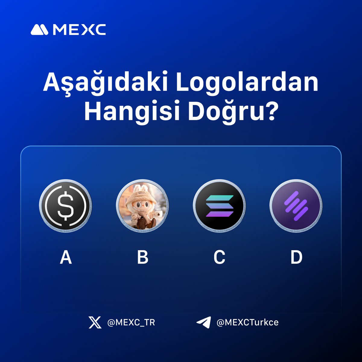 MEXC_TR's tweet image. 🎉Eğlenerek Kazanacağınız, &apos;Doğru Logoyu Bul&apos; Etkinliği ile Karşınızdayız! 

🤑 Dikkatli Bakışlarınız Sayesinde Tam 200 $USDT&apos;den Bonus Payınızı Kazanmaya Hazır mısınız?

📝Gönderiyi beğenin ve Doğru cevabı #MEXC etiketi ile yorumlara yazın ve 3 arkadaşınızı etiketleyin

200…