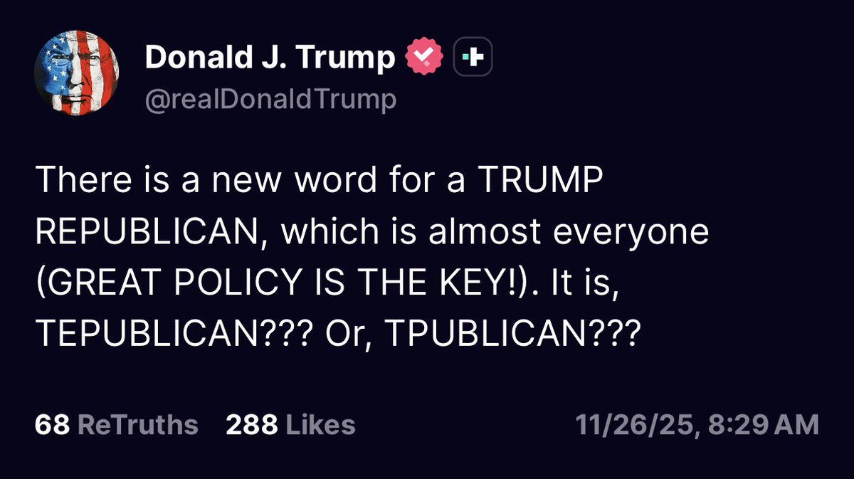 KobeissiLetter's tweet image. PRESIDENT TRUMP:

“There is a new word for a Trump Republican… It is, Tepublican? Or, Tpublican?”